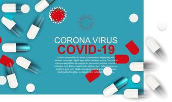 Health Medical Corona Virus Covid 19 Background with Pills. Vector Illustration