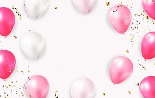 Abstract Background with Realistic Balloons, confetti. Vector Illustration