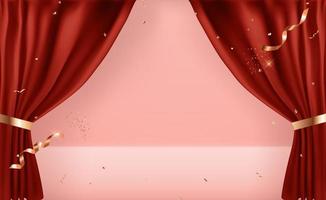 Realistic 3D open curtains background template. Vector Illustration EPS10