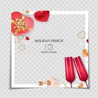 Valentines Day and Love Background Photo Frame Template for post in Social Network. Vector Illustration EPS10