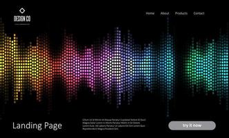 abstract landing page template with sound waves design vector