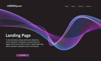 landing page template with flowing lines design vector