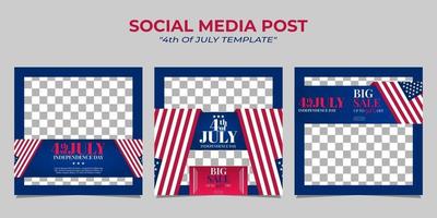 4 de julio plantilla de publicación de redes sociales del día de la independencia vector