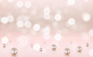 Glossy abstract bokeh lights background with realistic pearls. Vector Illustration