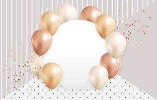 Abstract Background with Realistic Balloons, frame, confetti. Vector Illustration