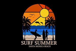 surf summer Santa  monica beach color orange  gradient and blue gradient vector