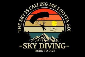 skydiving born to dive color orange yellow and green vector