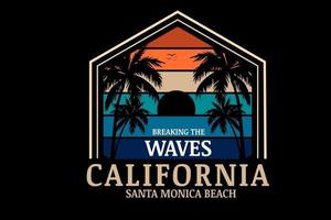 California santa monica beach color orange cream and green blue vector