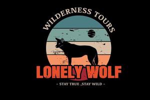 wilderness tours lonely wolf color orange green and cream vector
