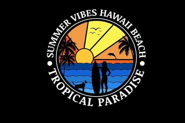 summer vibes hawaii beach tropical paradise color orange  gradient and blue gradient