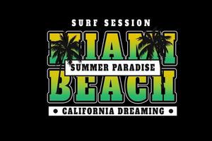 surf session miami beach summer paradise color green and yellow vector