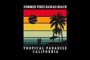 vibraciones de verano playa hawaiana paraíso tropical california color naranja crema y verde vector