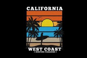 diseño de silueta de paraíso de surf de la costa oeste de california vector