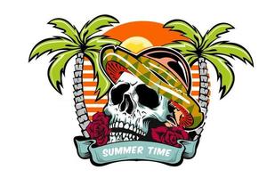 skull summer time illustration  design with skull beach vector