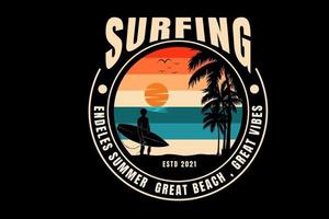 surfing endless summer great beach great vibes  color green cream and orange vector