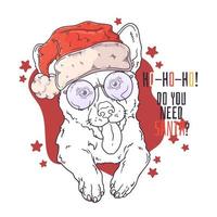Hand drawn portrait of corgi dog in Christmas accessories Vector. vector