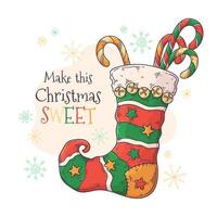Sweets in a Christmas stocking Vector. vector