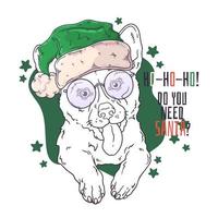 Hand drawn portrait of corgi dog in Christmas accessories Vector. vector