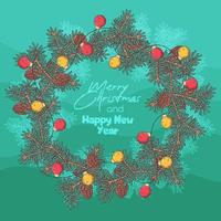 Hand drawn Christmas wreath of fir branches Vector. vector