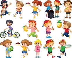 Children doing different activities cartoon character set on white background vector