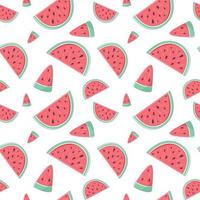 Summer seamless pattern with slices of watermelon. Endless texture with sliced juicy watermelon. Vector illustration in cartoon trendy style with strokes