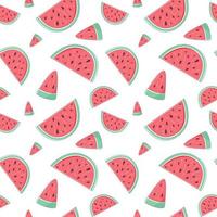 Summer seamless pattern with slices of watermelon. Endless texture with sliced juicy watermelon. Vector illustration in cartoon trendy style with strokes