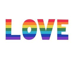 LGBT Pride Month in June. Colorful inscription Love in the colors of the rainbow. Vector image for posters, postcards