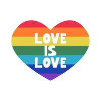 LGBT Pride Month in June. A bright heart with the inscription Love is Love in the colors of the rainbow. Vector image for posters, postcards