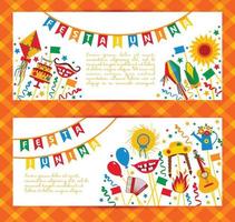 Festa Junina village festival in Latin America. Icons set in banners vector