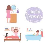 daily routine, people different activities in the morning at home vector