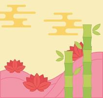 lotus flwoers and bamboo oriental element decoration color design vector