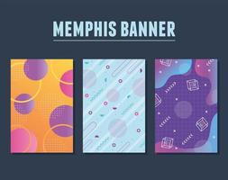 memphis style set with geometric shapes and banners vector