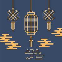 hanging lanterns and ornament oriental element decoration line design vector