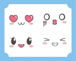 kawaii adorable adorable ojos bocas expresiones faciales vector