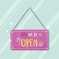 we are open sign, hanging signboard commerce design vector