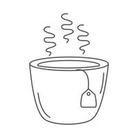 taza de té con bolsita de té bebida caliente icono de línea antioxidante estilo vector