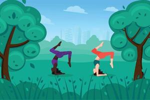 Yoga practice in the Park. vector