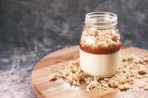 Jar of strawberry cheese cakes parfait photo