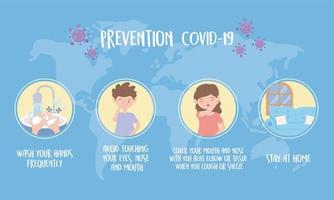 prevención de la pandemia covid 19, recomendaciones infográficas vector