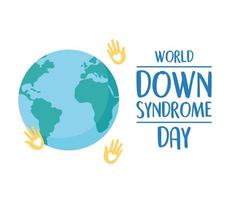 world down syndrome day, hands print heart planet map vector