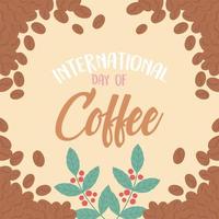 día internacional del café, fondo de letras vector