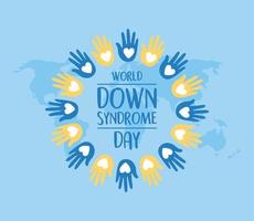 world down syndrome day hands print map background vector