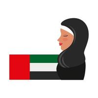 profile of islamic woman with traditional burka and arabia flag vector