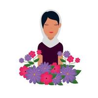 islamic woman with traditional burka and garden flowers vector
