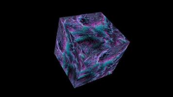 cube ordinateur quantique résumé million de particules balle big data technologie numérique bleu magenta forme d'onde video