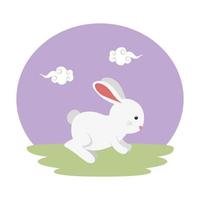 lindo y pequeño conejo en el personaje de campo vector
