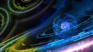 núcleo explosivo colorido abstrato e tecnologia computacional futurística quântica com modelo de matriz digital e laser video