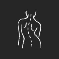 Scoliosis chalk white icon on black background. Sideways curve. Uneven hips and shoulders. Damaging major organs. Abnormal spine sideways curvature. Isolated vector chalkboard illustration