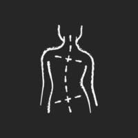 Uneven hips and shoulders chalk white icon on black background. Abnormal curve in spine. Worsening scoliosis. Bad posture. Difference in leg length. Isolated vector chalkboard illustration