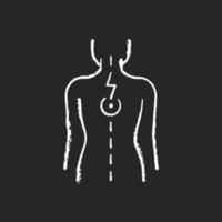 Pressure on spinal nerves chalk white icon on black background. Muscle spasms. Pain between shoulder blades. Numbness, tingling. Damage to spinal cord. Isolated vector chalkboard illustration